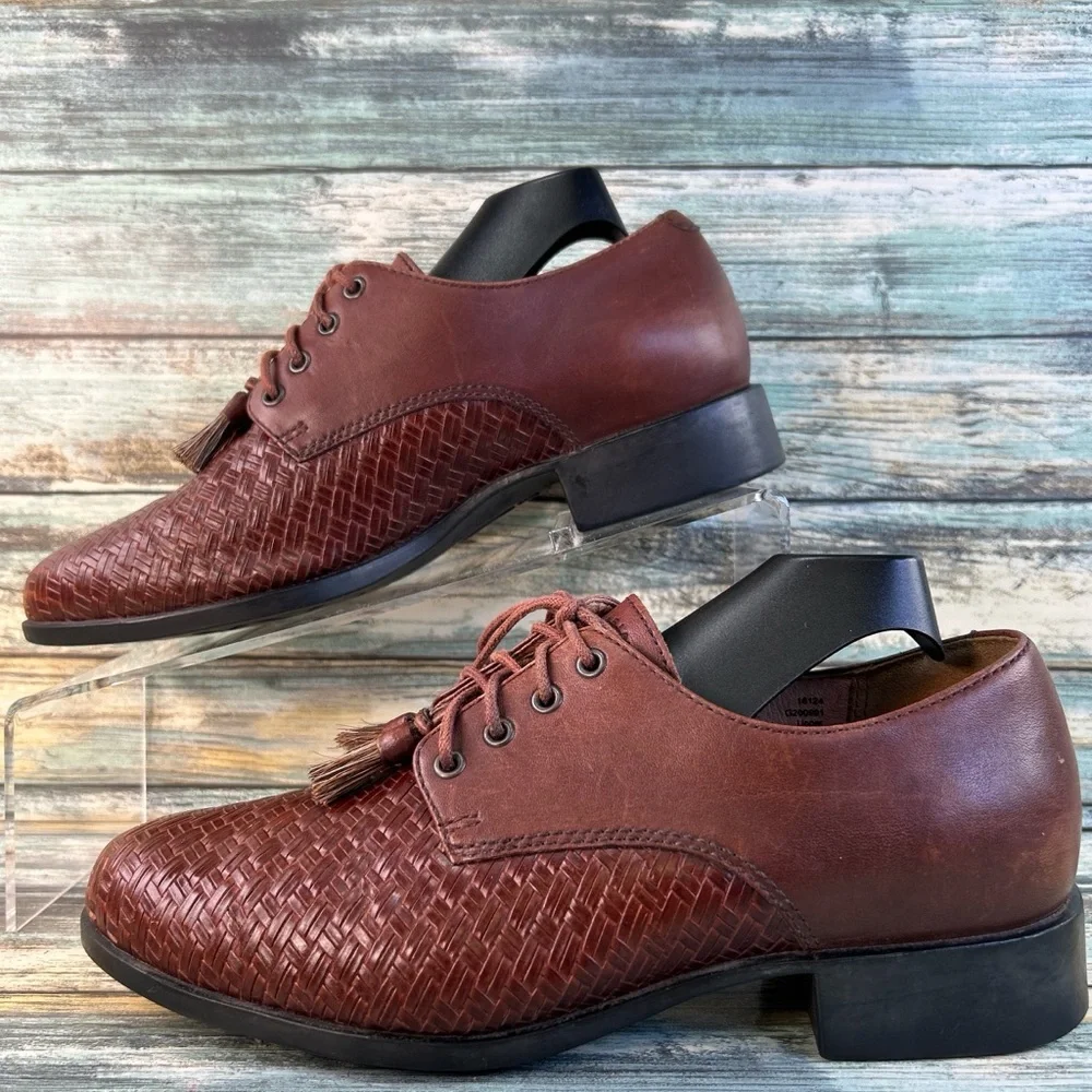 Ariat Jamie Tassel Oxford Shoes Womens 7B Brown Leather Woven Western Equestrian